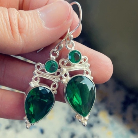 Sterling Silver Jeweled Dangle Earrings - Picture 3 of 17